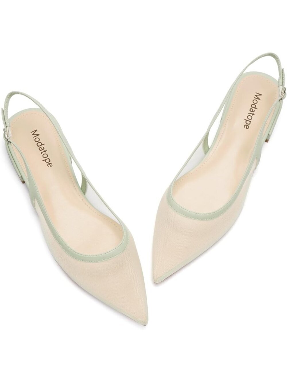 Women's Green Mesh Slingback Flats Pointed Toe Classic Sandals Buckle Shoes